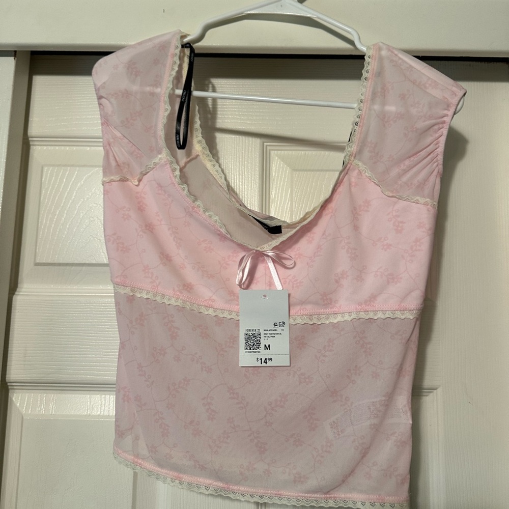 Forever 21 Pink Lace Trim Blouse
